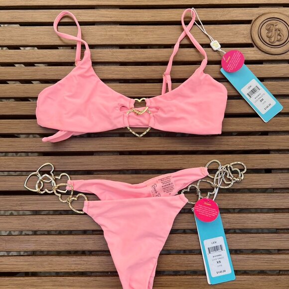 BNWT Beach Bunny Pink Heart Top + Bottom Bikini Set, Size XS - Picture 5 of 5